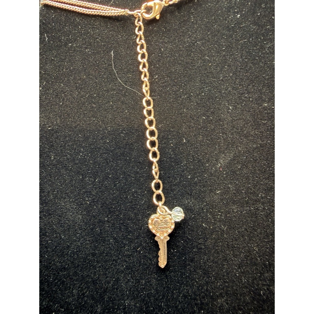 Betsey Johnson Clear Crystal Rose Gold Tone Baguette Pendant Necklace Signed - Picture 4 of 7